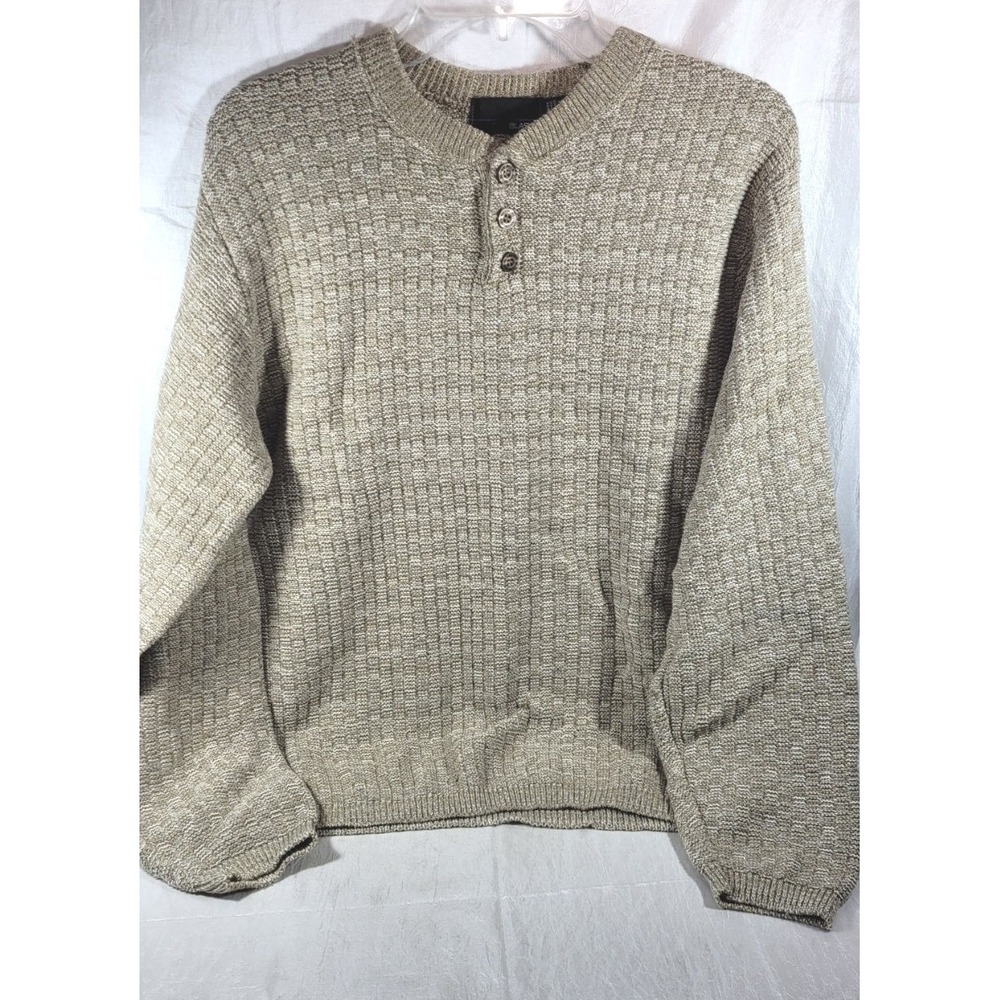 Bill Blass Men's Henley Fisherman's Knit Textured Sweater - Tan - Medium